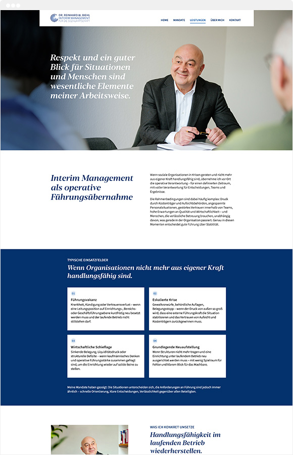 Leistungen von Dr. Reinhard Biehl - Interim Manager Sozialwirtschaft